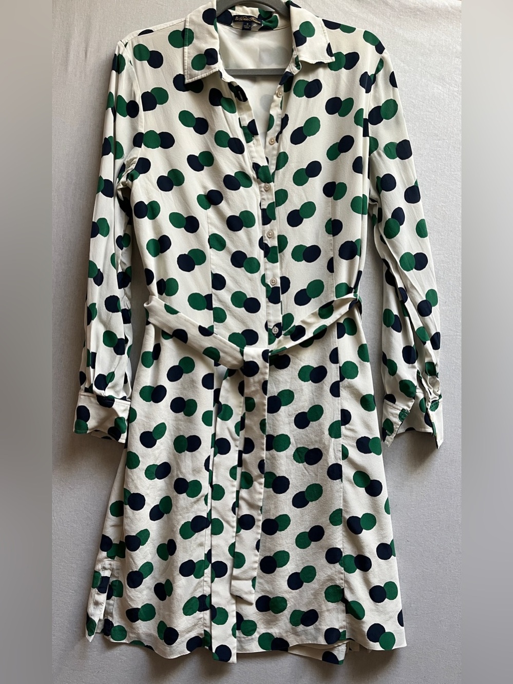 Brooks Brothers 100% Silk Shirt Belted Dress Polka Dots Sz 8